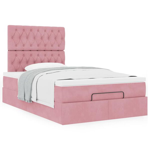 vidaXL Ottoman-Bett mit Matratzen Rosa 120x200 cm Samt