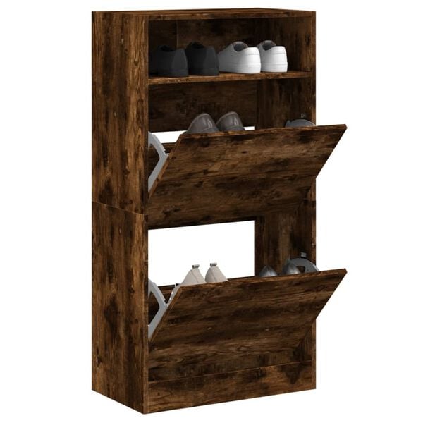 vidaXL Schuhschrank R&auml;uchereiche 60x34x116 cm Holzwerkstoff