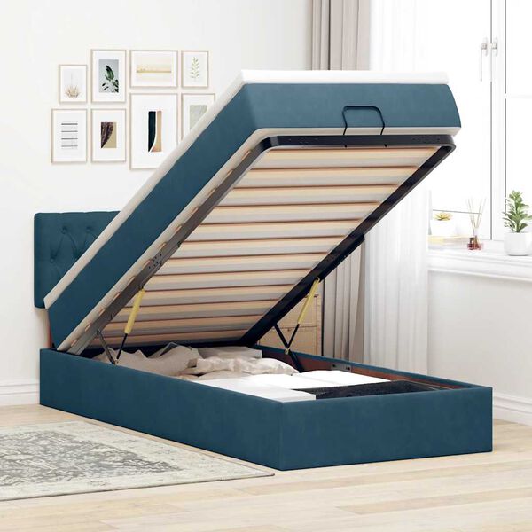 vidaXL Ottoman-Bett mit Matratze Dunkelblau 100x200 cm Samt