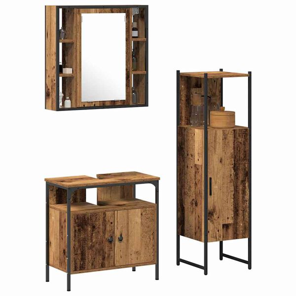 vidaXL Badezimmerm&ouml;bel-Set mit Regal mit T&uuml;r 3 pcs Braun Holzwerkstoff