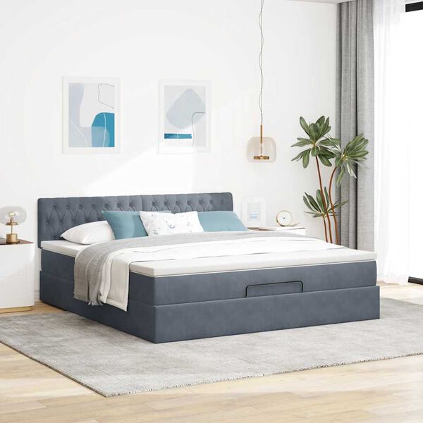vidaXL Ottoman-Bett mit Matratze Dunkelgrau 160x200 cm Samt