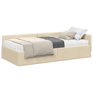 vidaXL Eckbettgestell mit Matratze 2 stk. Creme 80 x 200 cm Stoff