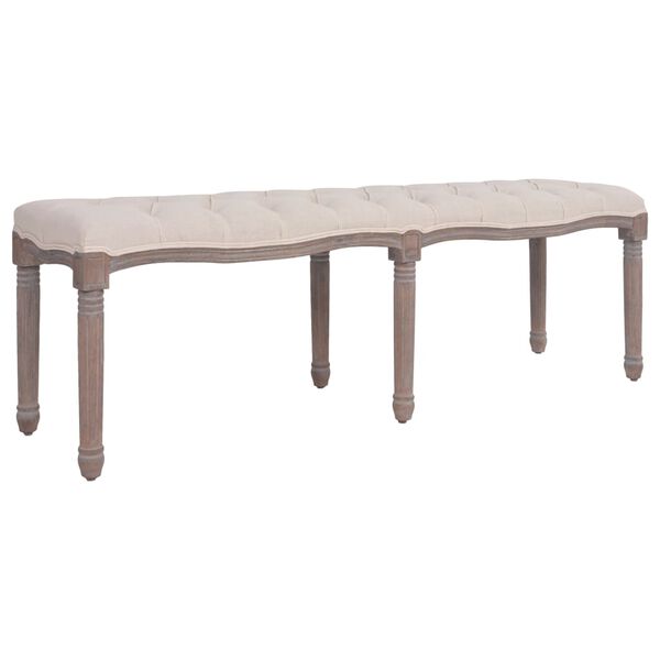 vidaXL Sitzbank Stoff Massivholz 150x40x48 cm Cremewei&szlig;