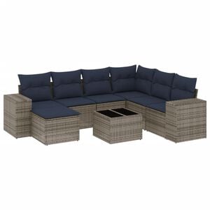 vidaXL 8-teiliges Gartensofa-Set mit Kissen, grau, Polyrattan