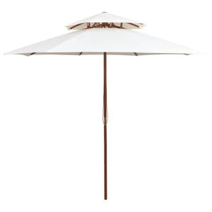 vidaXL Doppeldeck Sonnenschirm 270&times;270 cm Holzstange Cremewei&szlig;