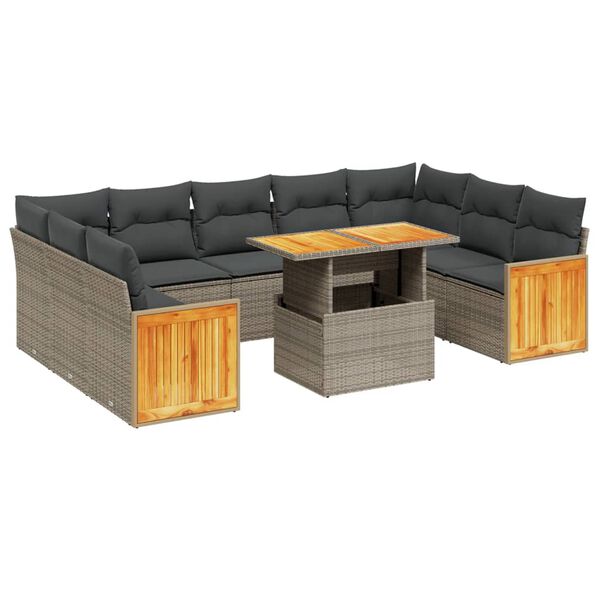 vidaXL 10-tlg. Garten-Sofagarnitur mit Kissen Grau Poly Rattan