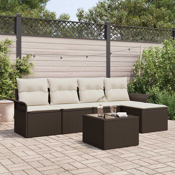 vidaXL Gartensofa-set mit Kissen mit Speicher 6 pcs Braun Poly-Rattan