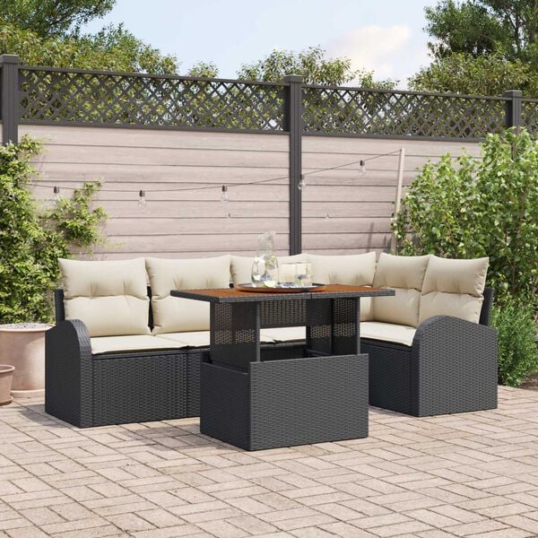 vidaXL Garten-Sofa-Set mit Speicher 6 pcs Schwarz Poly Rattan