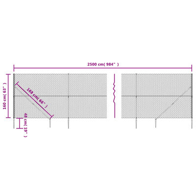 vidaXL Maschendrahtzaun mit Bodenhülsen Anthrazit 1,6x25 m