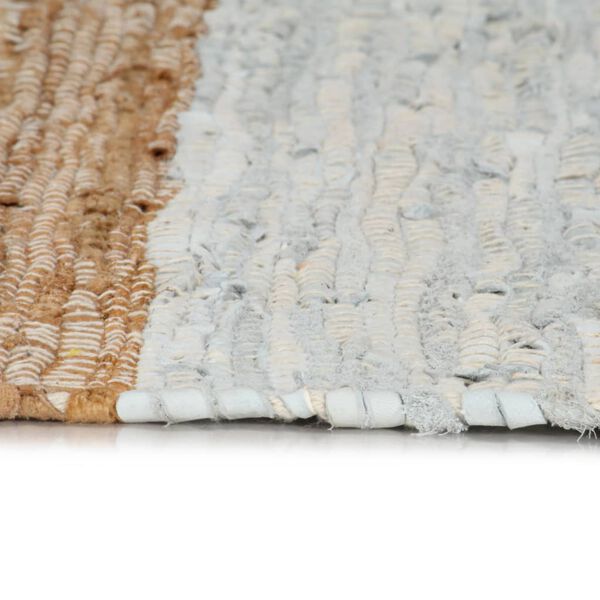 vidaXL Chindi-Teppich Handgewebt Leder 80x160 cm Hellgrau Braun