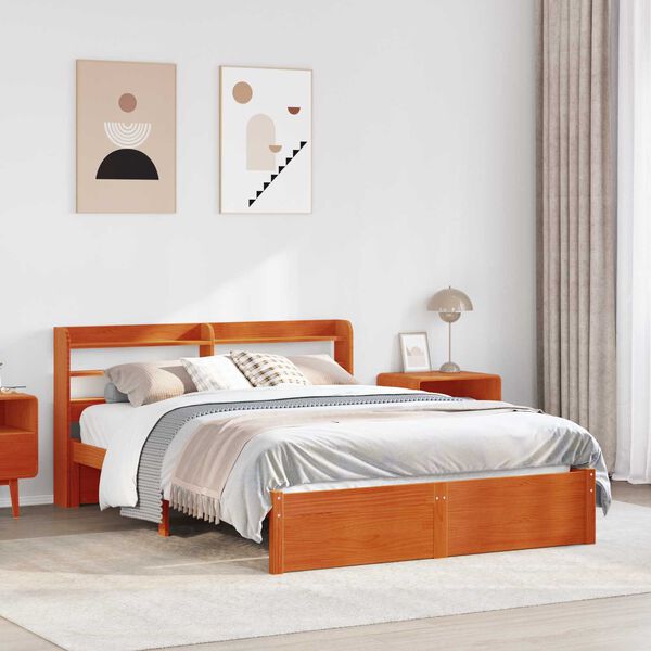vidaXL Bettrahmen mit Kopfteil 2 pcs Wachsbraun Massivholz Kiefer