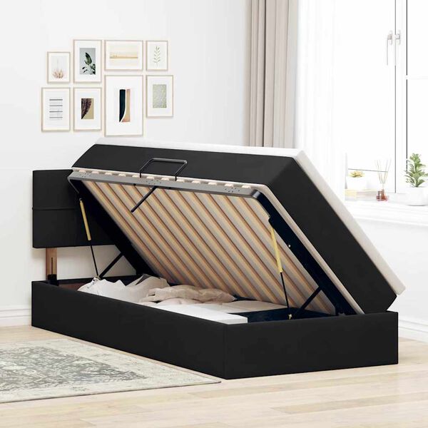 vidaXL Bett mit Stauraum und LED mit LED Schwarz 100 x 200 cm Samt