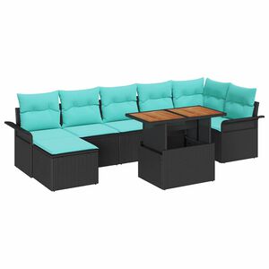 vidaXL Gartensofa-set mit Kissen 8 pcs Schwarz und Blau Poly-Rattan