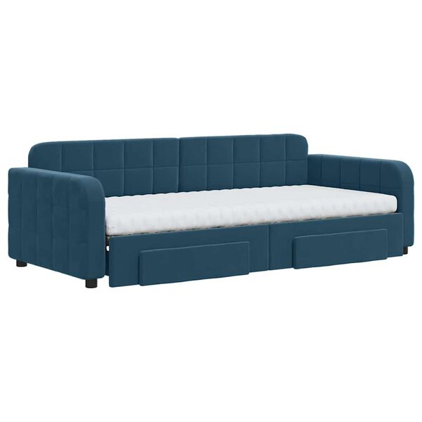 vidaXL Tagesbett Ausziehbar mit Schubladen Blau 90x200 cm Samt
