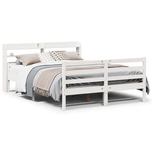 vidaXL Bettgestell mit Kopfteil ohne Matratze Wei&szlig; 135x190 cm