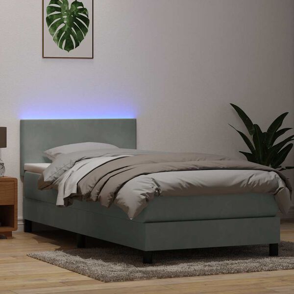 vidaXL Boxspringbett mit Matratze & LED Hellgrau 80x210 cm Samt