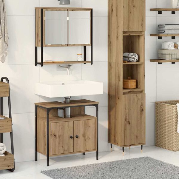 vidaXL Badezimmermöbel-Set mit Regal mit Tür 2 pcs Braun Holzwerkstoff