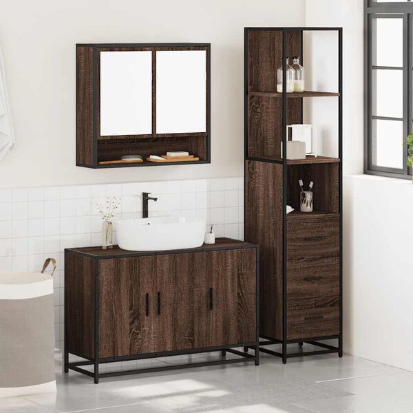 vidaXL 3-tlg. Badm&ouml;bel-Set Braun Eichen-Optik Holzwerkstoff