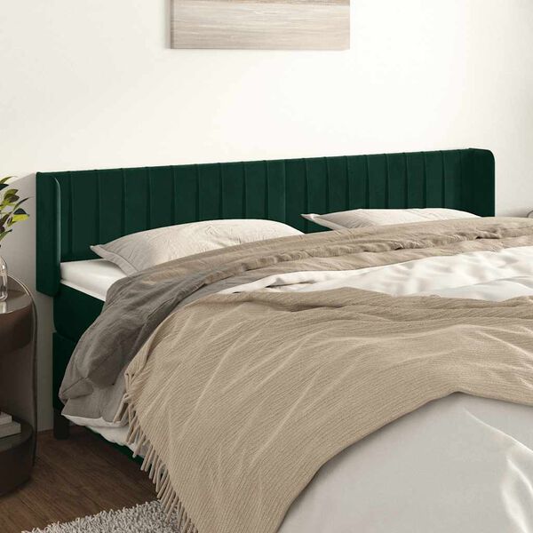 vidaXL Kopfteil mit Ohren Dunkelgr&uuml;n 163x16x78/88 cm Samt