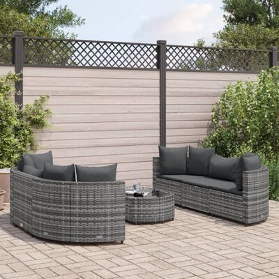 vidaXL 7-tlg. Garten-Sofagarnitur mit Kissen Grau Poly Rattan