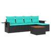 vidaXL 6-teiliges Gartensofa-Set mit Kissen, schwarzes Polyrattan