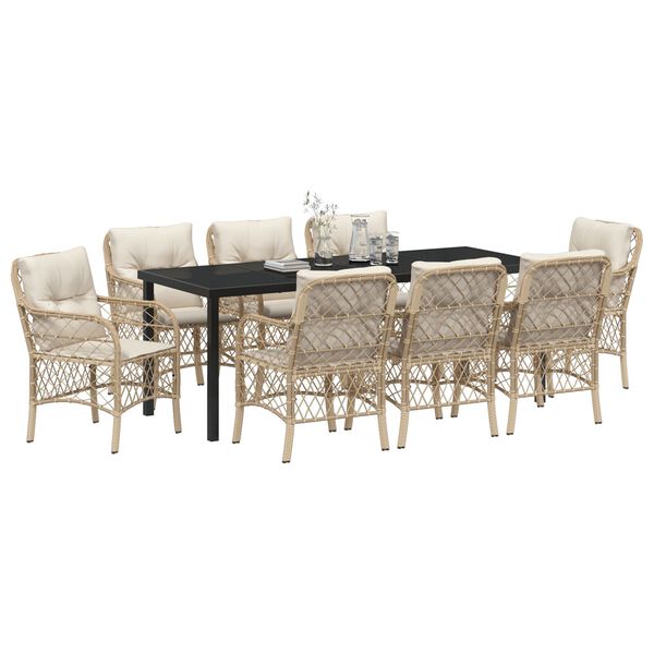 vidaXL Garten Essgruppe mit Kissen 9 pcs Beige Poly-Rattan