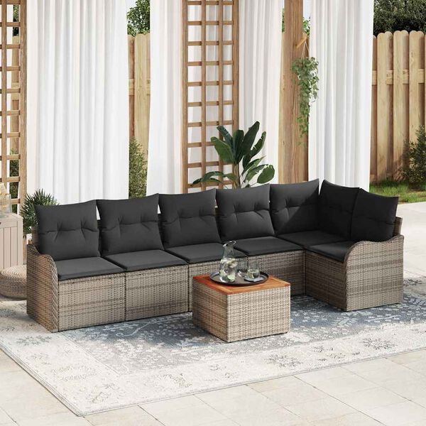vidaXL Garten-Sofa-Set 7 pcs Grau Poly Rattan