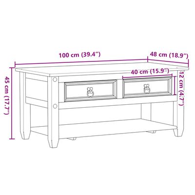 vidaXL Couchtisch mit Schubladen Corona 100x48x45 cm Massivholz Kiefer