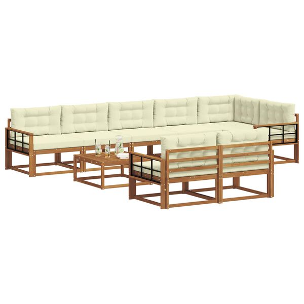 vidaXL Outdoor-Sofagarnitur mit Kissen 9 pcs Natur und Creme