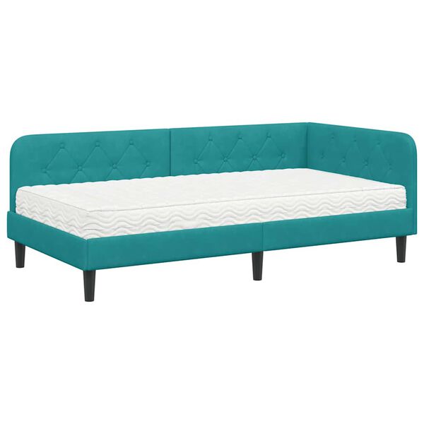 vidaXL Eckbettgestell mit Matratze T&uuml;rkis 90 x 190 cm Samt