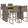 vidaXL 5-tlg. Gartenbar-Set mit Kissen Grau Poly Rattan Akazie