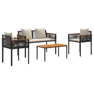 vidaXL Gartenm&ouml;bel Set mit Kissen Schwarz und Cremewei&szlig; Poly-Rattan