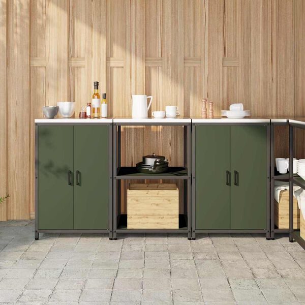 vidaXL Aufbewahrungsset f&uuml;r die K&uuml;che mit Regal 3 pcs Olive Gr&uuml;n