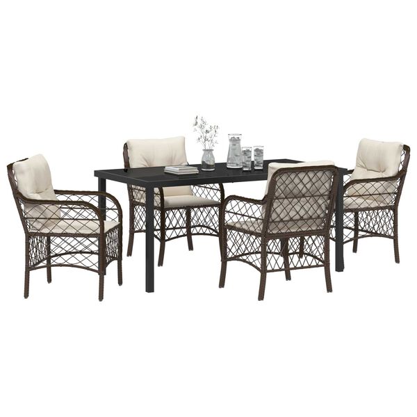 vidaXL Garten Essgruppe mit Kissen 5 pcs Braun Poly-Rattan