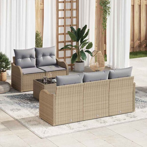vidaXL Garten-Sofa-Set mit Kissen mit Speicher 6 pcs Beige und Grau