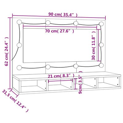 vidaXL Spiegelschrank mit LED Sonoma-Eiche 90x31,5x62 cm