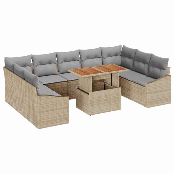 vidaXL Garten Essgruppe mit Kissen 10 pcs Beige und Grau