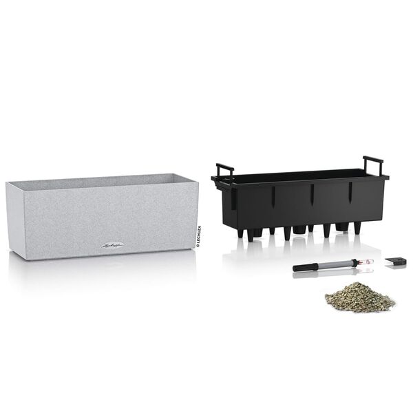 LECHUZA Pflanzgef&auml;&szlig; BALCONERA Stone 50 ALL-IN-ONE Quarzwei&szlig;