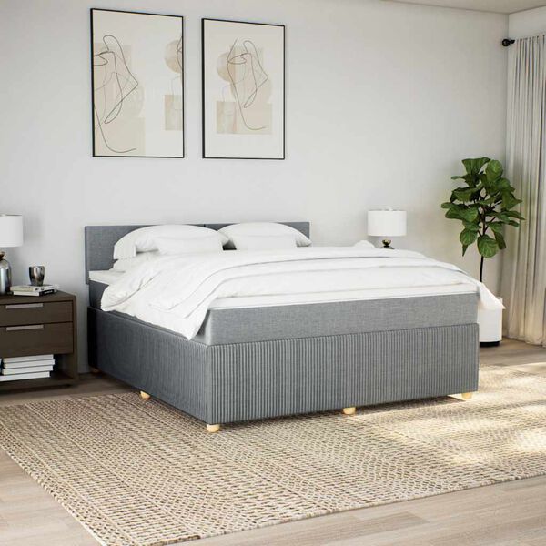 vidaXL Boxspringbett mit Matratze Hellgrau 180x200 cm Stoff