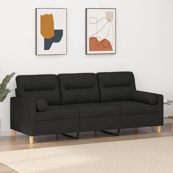 vidaXL 3-Sitzer-Sofa mit Kissen Schwarz 180 cm Stoff
