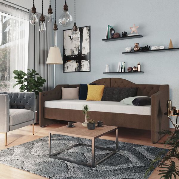 vidaXL Tagesbett mit Matratze USB Dunkelbraun Stoff 90x200 cm