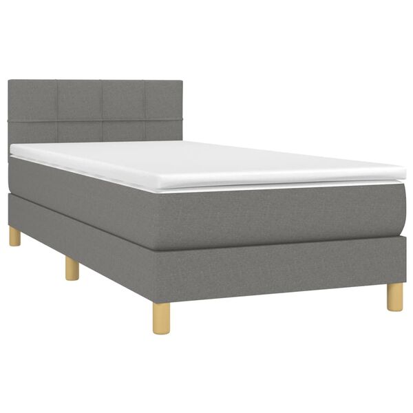 vidaXL Boxspringbett mit Matratze & LED Dunkelgrau 90x200 cm Stoff