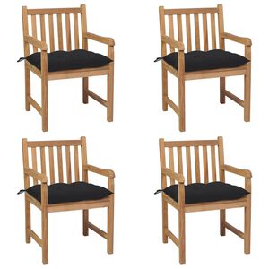 vidaXL Gartenst&uuml;hle 4 Stk. mit Schwarzen Kissen Massivholz Teak