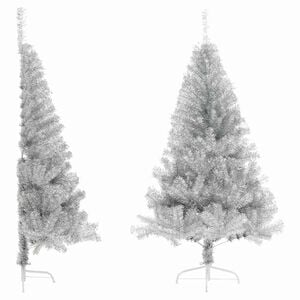 vidaXL K&uuml;nstlicher Halb-Weihnachtsbaum mit St&auml;nder Silber 120 cm PET