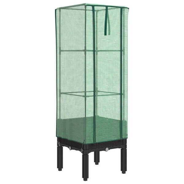 vidaXL Hochbeet mit Gewächshaus-Aufsatz Rattan-Optik 40x40x140 cm