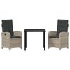 vidaXL Garten Essgruppe mit Kissen 3 pcs Hellgrau Poly-Rattan