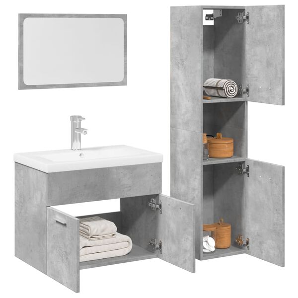 vidaXL 4-tlg. Badm&ouml;bel-Set Betongrau Holzwerkstoff