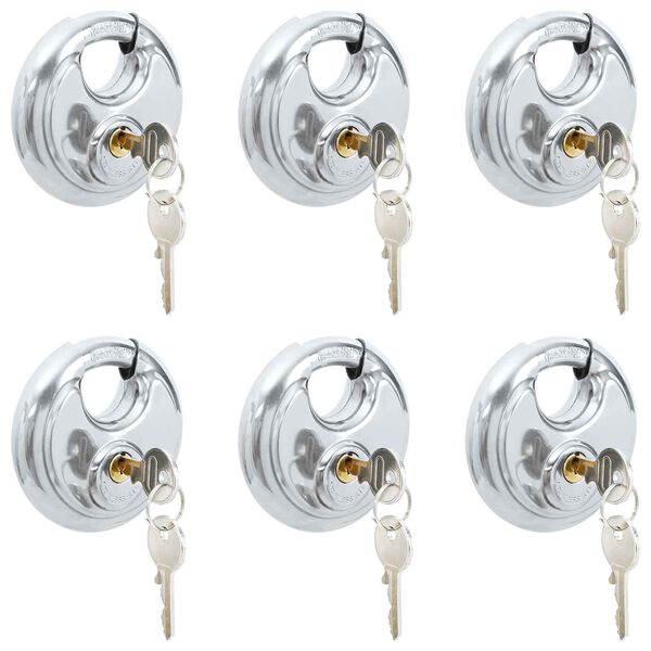 vidaXL Diskusschl&ouml;sser mit Schl&uuml;sseln 6 pcs Silber 9 x 2,8 x 9 cm