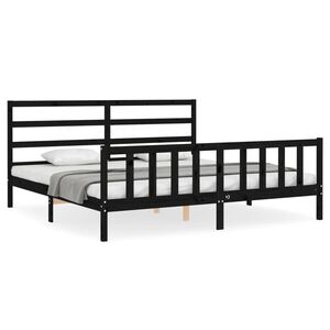 vidaXL Massivholzbett mit Kopfteil Schwarz 200x200 cm