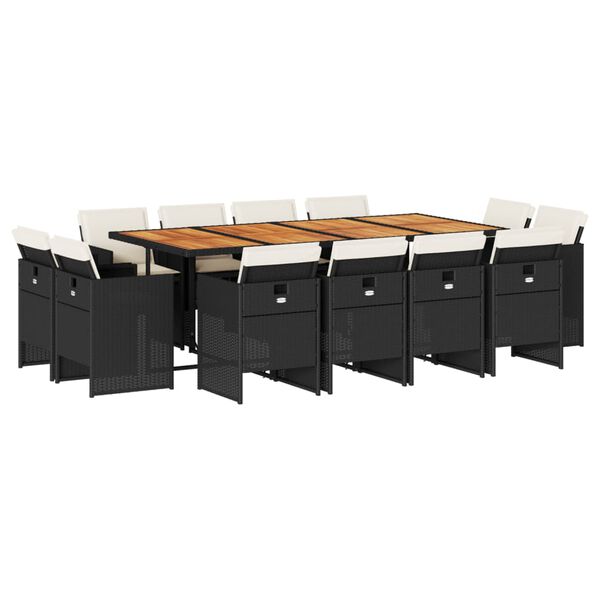 vidaXL 13-tlg. Garten-Essgruppe mit Kissen Schwarz Poly Rattan